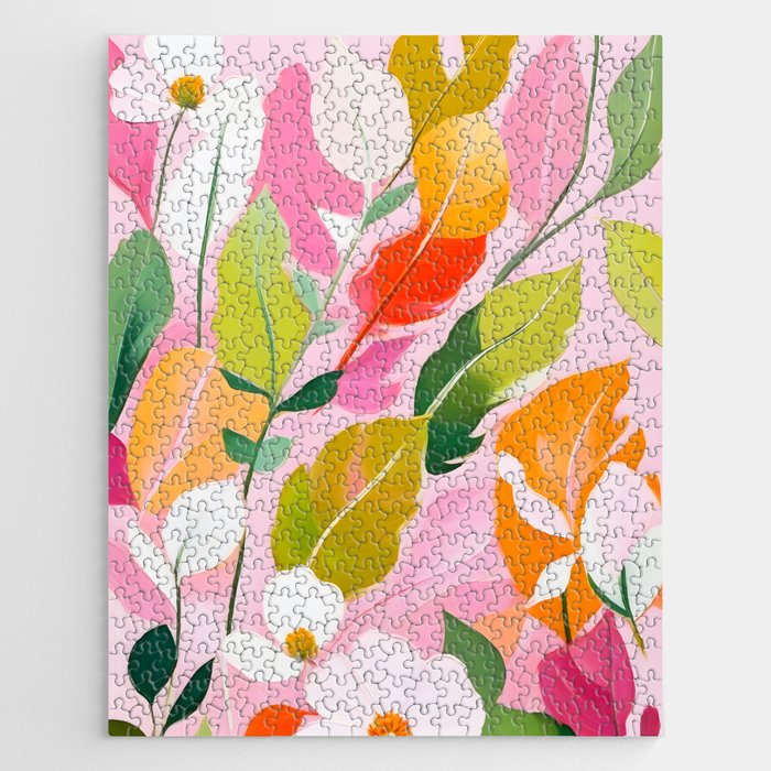 Pastelchio, Pastel Floral Botanical Spring, Flowers Blush Blossom Pink Garden Painting, Bohemian Chic Subdued Nature Plants Jigsaw Puzzle Gallery Image 1