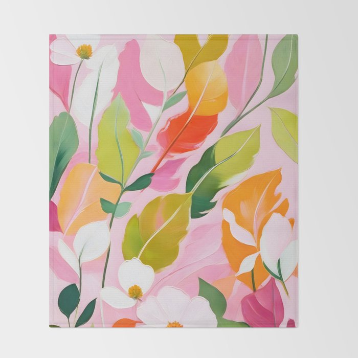 Pastelchio, Pastel Floral Botanical Spring, Flowers Blush Blossom Pink Garden Painting, Bohemian Chic Subdued Nature Plants Throw Blanket Gallery Image 2