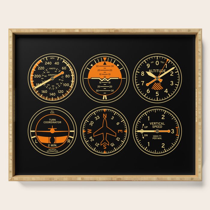 Aircraft Flight Instruments - 6 Pack Black Serving Tray Gallery Image 1