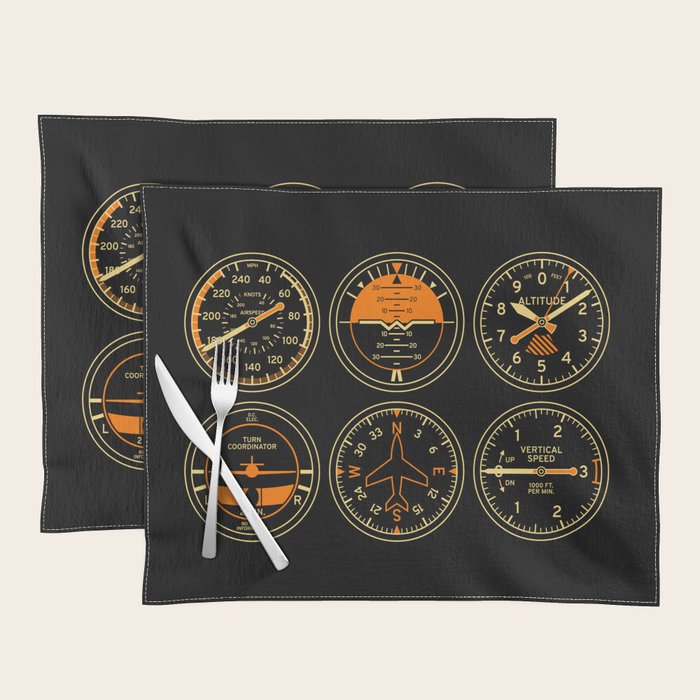 Aircraft Flight Instruments - 6 Pack Black Placemat Gallery Image 1