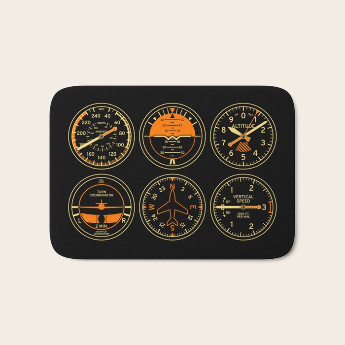 Aircraft Flight Instruments - 6 Pack Black Bath Mat Gallery Image 1