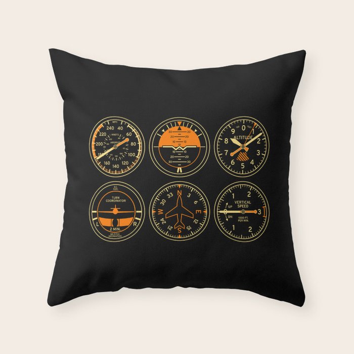 Aircraft Flight Instruments - 6 Pack Black Throw Pillow Gallery Image 6