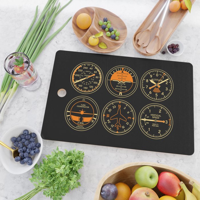 Aircraft Flight Instruments - 6 Pack Black Cutting Board Gallery Image 2
