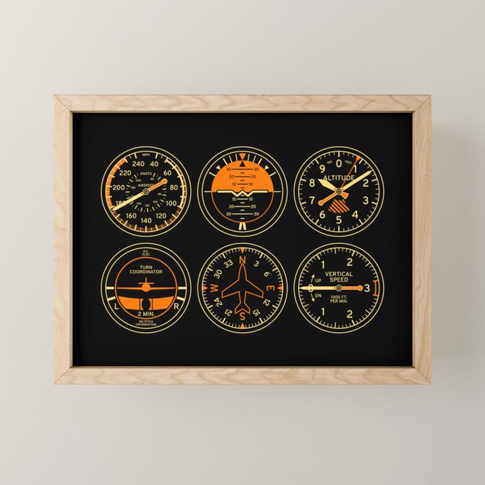 Aircraft Flight Instruments - 6 Pack Black Mini Art Print Gallery Image 1