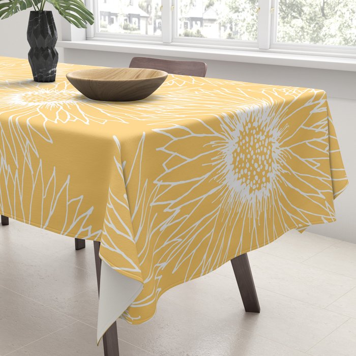 Yellow Sunflowers Line Art Tablecloth Gallery Image 3