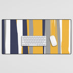 Stripes Abstract, Yellow, Grey, Navy Desk Mat Gallery Image 1