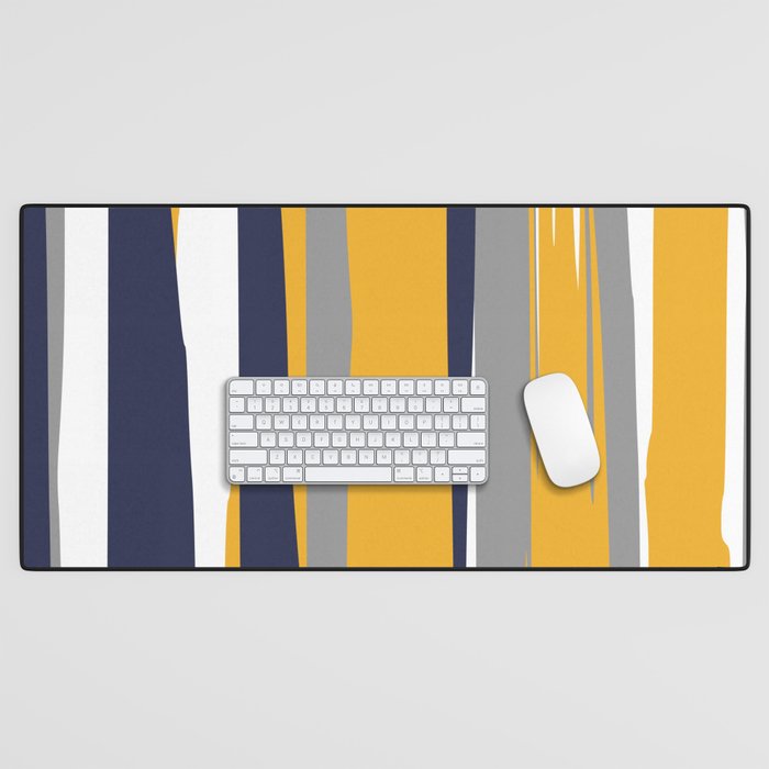 Stripes Abstract, Yellow, Grey, Navy Desk Mat Gallery Image 1