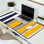 Stripes Abstract, Yellow, Grey, Navy Desk Mat Gallery Image 2