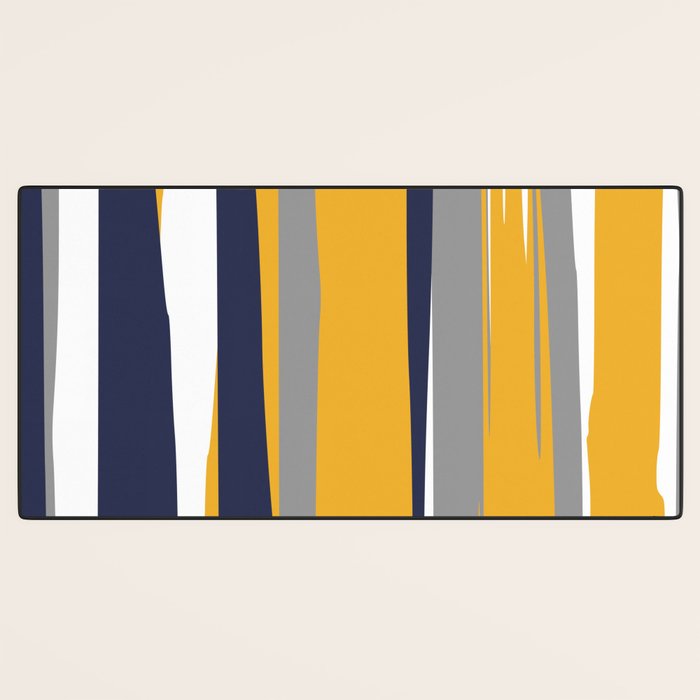 Stripes Abstract, Yellow, Grey, Navy Desk Mat Gallery Image 3
