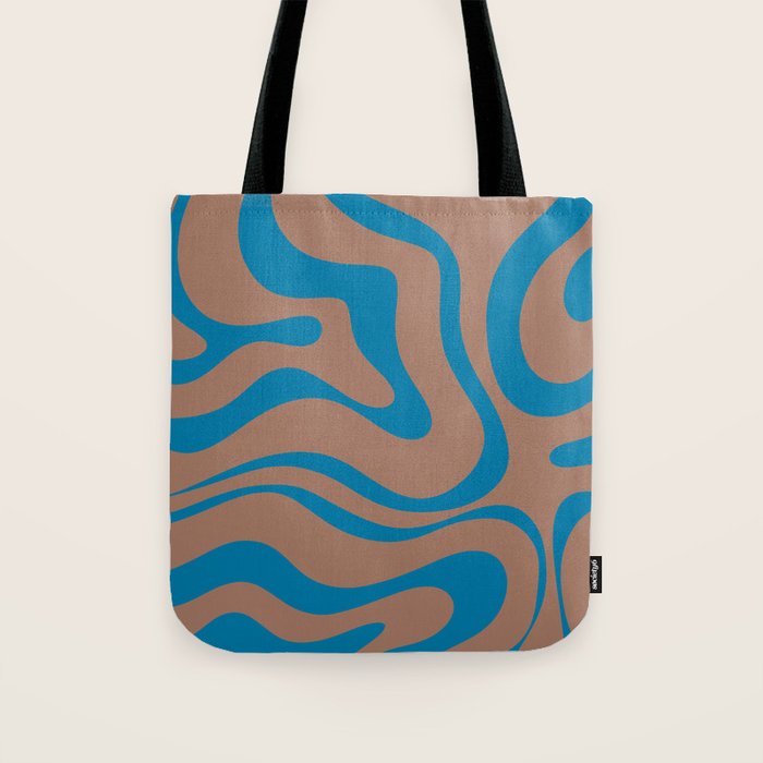 Modern Retro Liquid Swirl Wavy Abstract Inspired by PANTONE 17 1230 Color of the Year Mocha Mousse Tote Bag Gallery Image 1