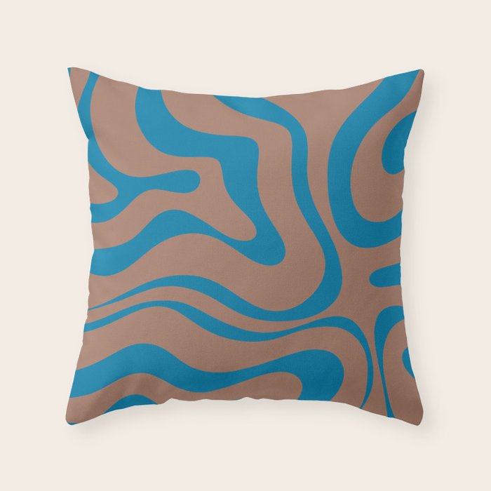 Modern Retro Liquid Swirl Wavy Abstract Inspired by PANTONE 17 1230 Color of the Year Mocha Mousse Throw Pillow Gallery Image 1