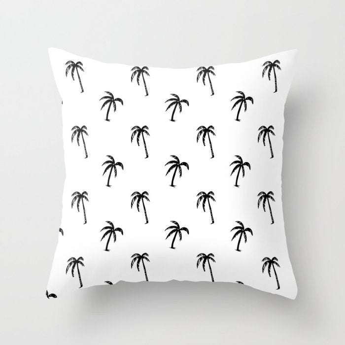 Black and white tropical palm tree pattern Throw Pillow Gallery Image 1