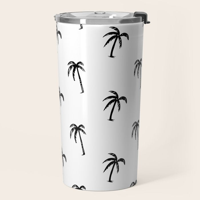 Black and white tropical palm tree pattern Travel Mug Gallery Image 2