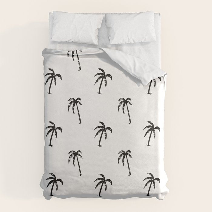 Black and white tropical palm tree pattern Duvet Cover Gallery Image 1