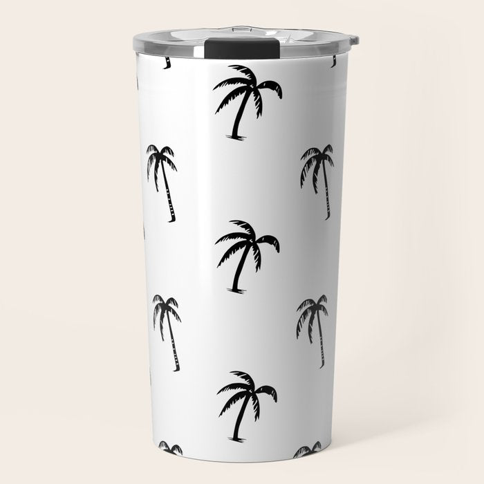 Black and white tropical palm tree pattern Travel Mug Gallery Image 1