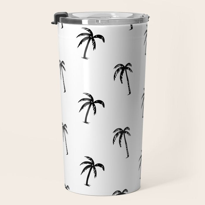 Black and white tropical palm tree pattern Travel Mug Gallery Image 3
