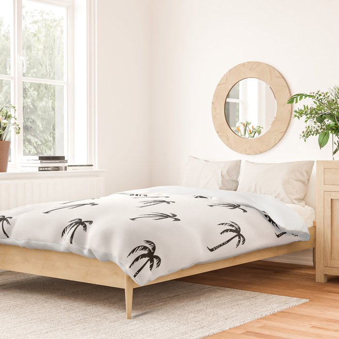 Black and white tropical palm tree pattern Duvet Cover Gallery Image 2