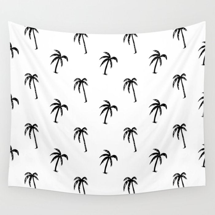 Black and white tropical palm tree pattern Wall Tapestry Gallery Image 4