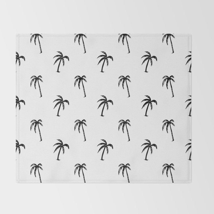 Black and white tropical palm tree pattern Throw Blanket Gallery Image 2