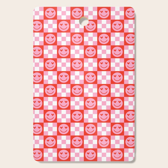 Retro love heart face checkered pattern Cutting Board Gallery Image 1