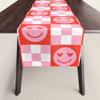 Retro love heart face checkered pattern Table Runner Gallery Image 1