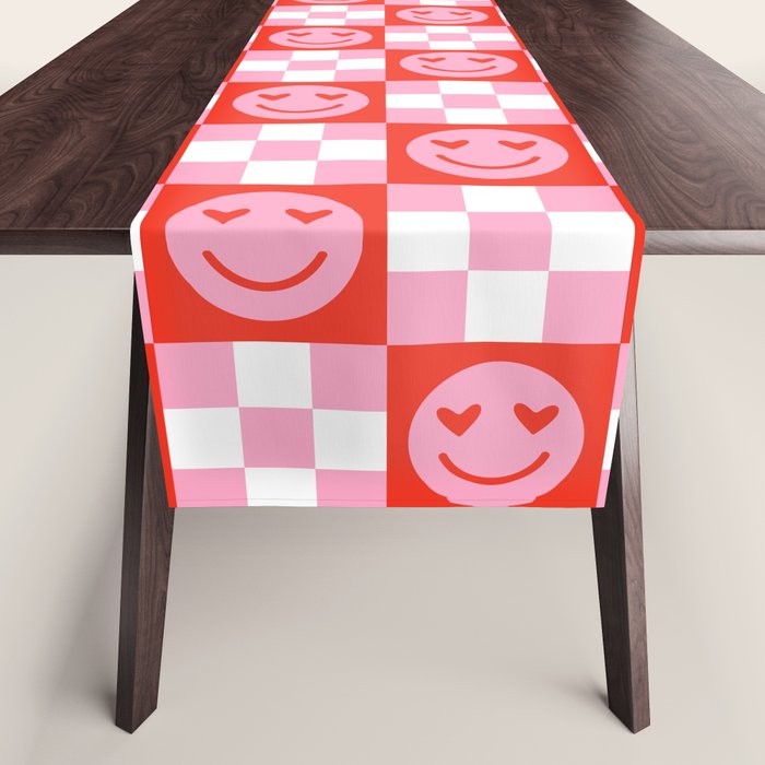 Retro love heart face checkered pattern Table Runner Gallery Image 1