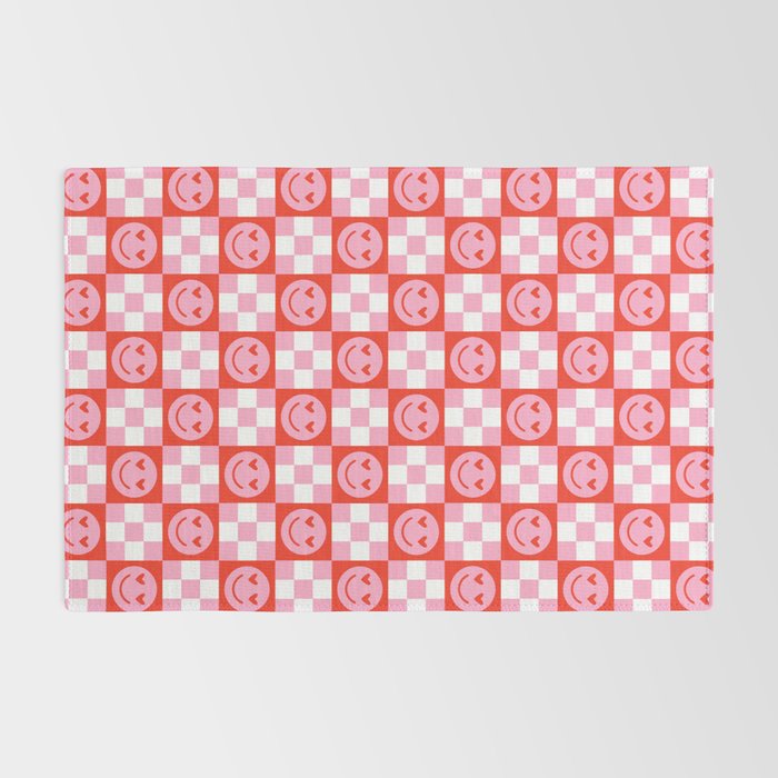 Retro love heart face checkered pattern Rug Gallery Image 2