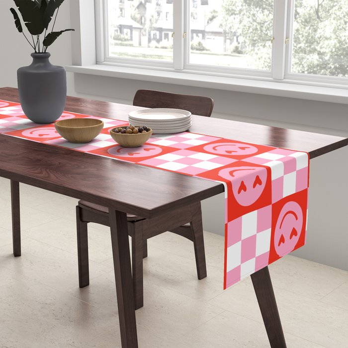 Retro love heart face checkered pattern Table Runner Gallery Image 2