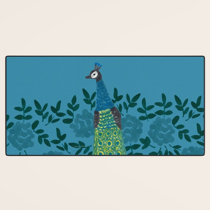 Peacock and Flower - Teal and Blue Desk Mat Gallery Image 3