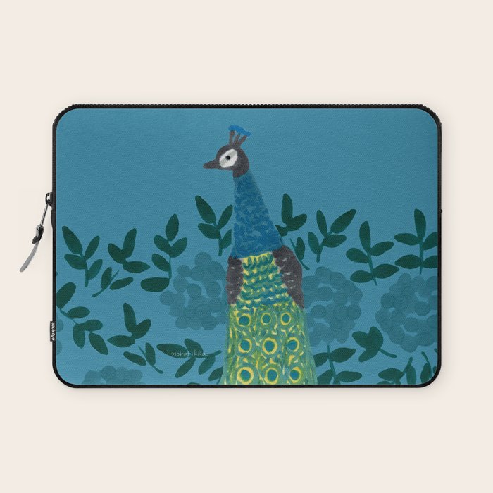Peacock and Flower - Teal and Blue Laptop Sleeve Gallery Image 1
