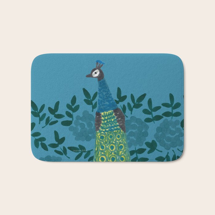 Peacock and Flower - Teal and Blue Bath Mat Gallery Image 1