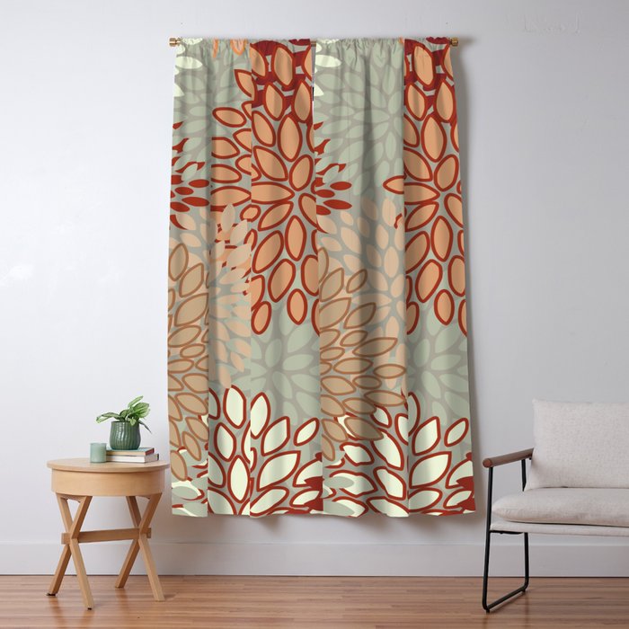 Festive, Floral Prints, Green, Terracotta, Red, Coloured Prints Window Curtain Gallery Image 5