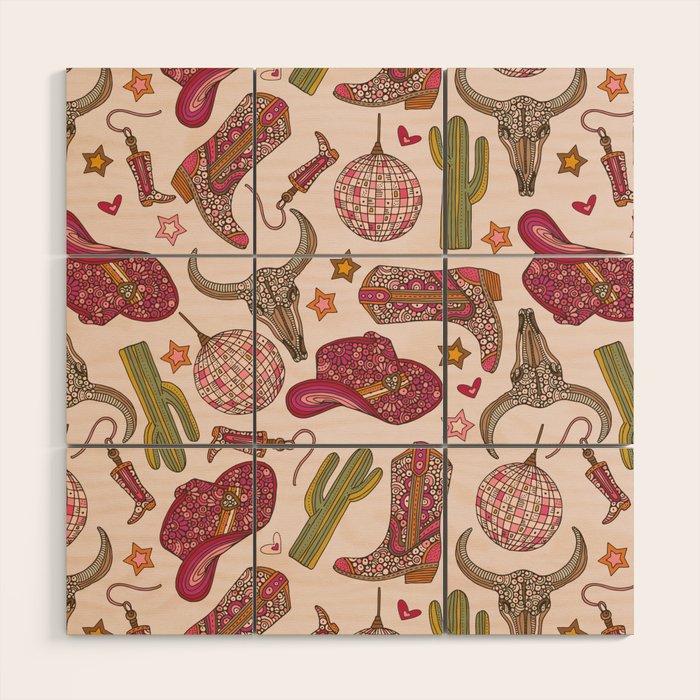 Western Disco Dreams , Cowgirl Pattern Wood Wall Art Gallery Image 1