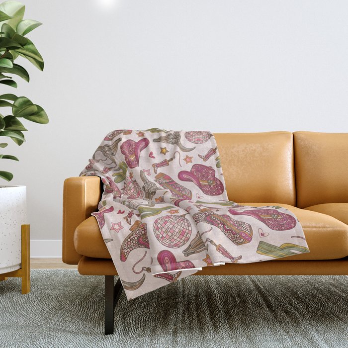 Western Disco Dreams , Cowgirl Pattern Throw Blanket Gallery Image 1