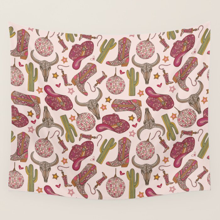 Western Disco Dreams , Cowgirl Pattern Wall Tapestry Gallery Image 4