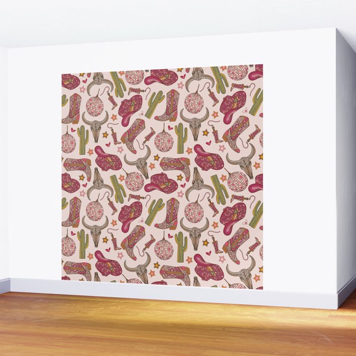 Western Disco Dreams , Cowgirl Pattern Wall Mural Gallery Image 2