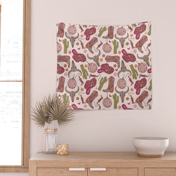 Western Disco Dreams , Cowgirl Pattern Wall Tapestry Gallery Image 2