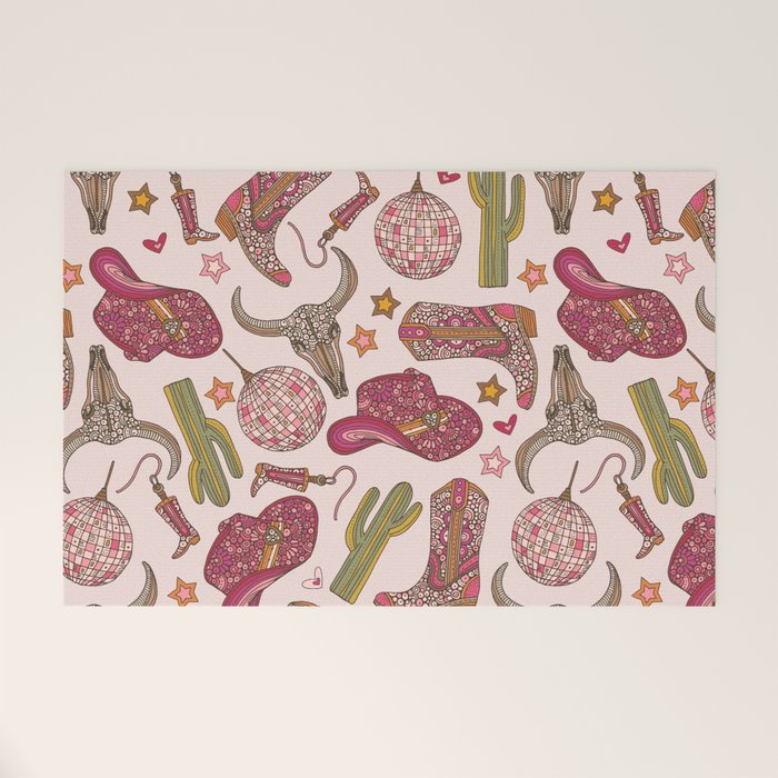 Western Disco Dreams , Cowgirl Pattern Welcome Mat Gallery Image 1