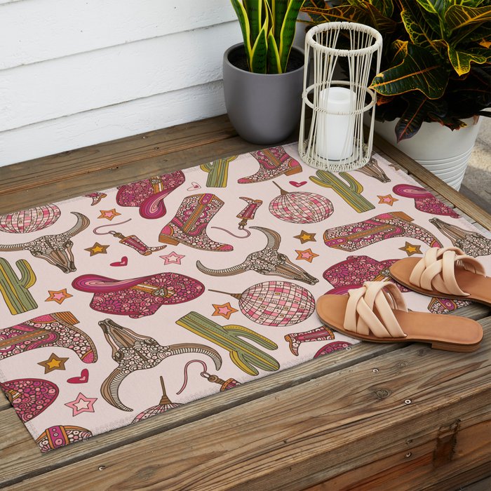 Western Disco Dreams , Cowgirl Pattern Outdoor Rug Gallery Image 2