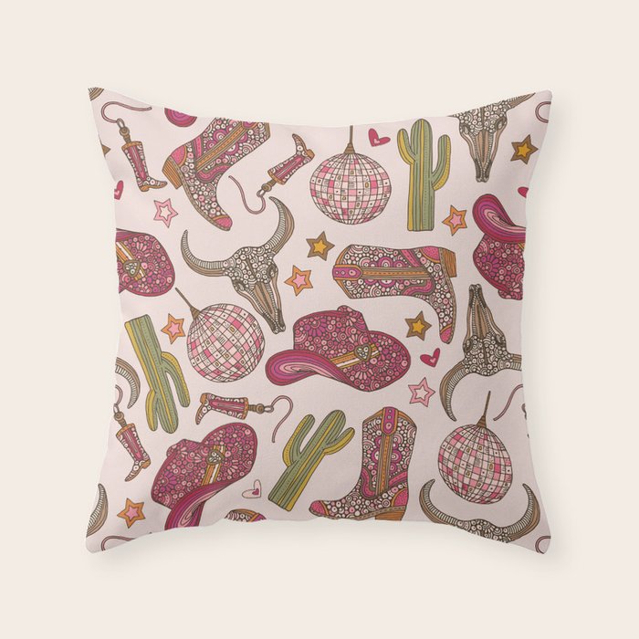 Western Disco Dreams , Cowgirl Pattern Throw Pillow Gallery Image 1