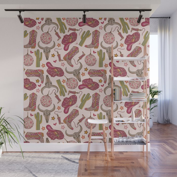 Western Disco Dreams , Cowgirl Pattern Wall Mural Gallery Image 1