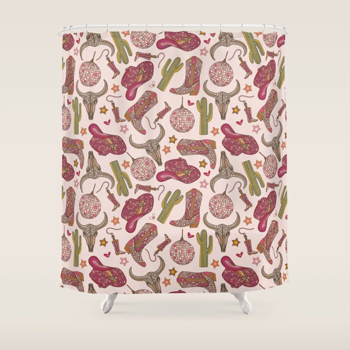 Western Disco Dreams , Cowgirl Pattern Shower Curtain Gallery Image 1