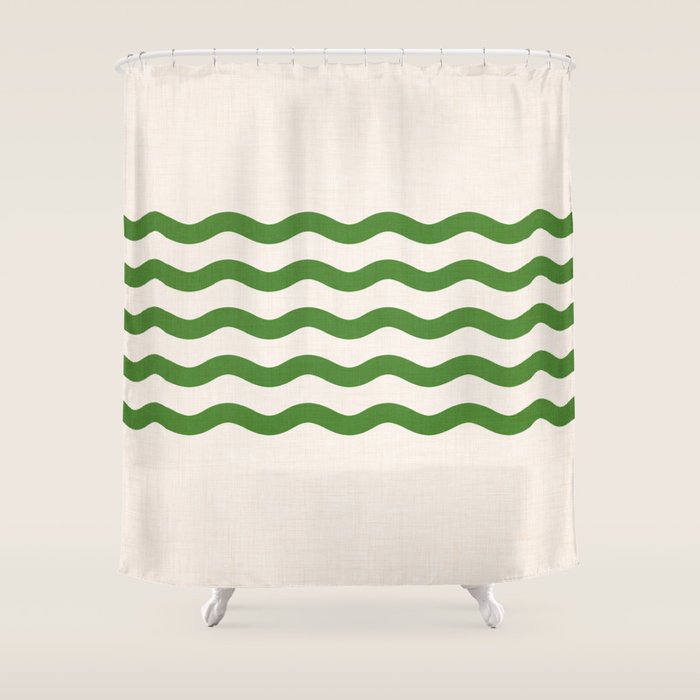 Emerald Waves / Coastal Stripes Series Shower Curtain Gallery Image 1