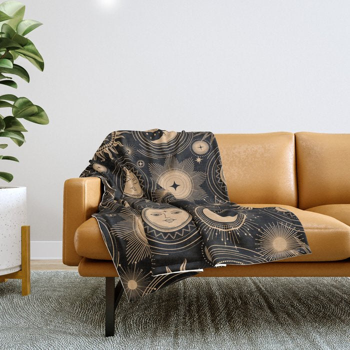 Vintage Sun & Moon Throw Blanket Gallery Image 1