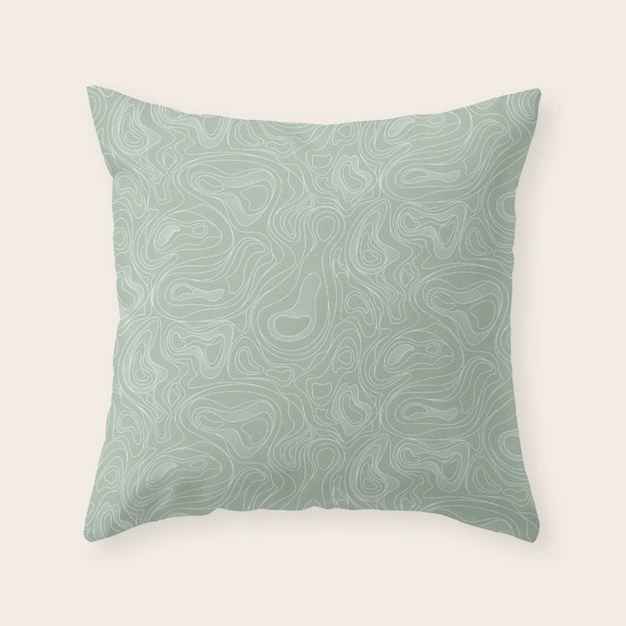 Sage Green Line Art Throw Pillow Gallery Image 1