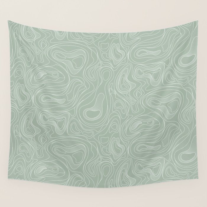 Sage Green Line Art Wall Tapestry Gallery Image 1