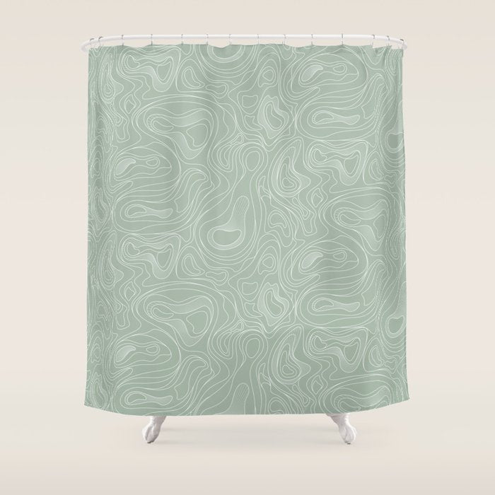 Sage Green Line Art Shower Curtain Gallery Image 1