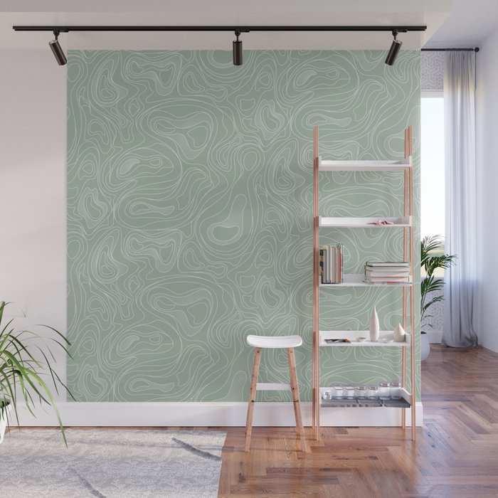 Sage Green Line Art Wall Mural