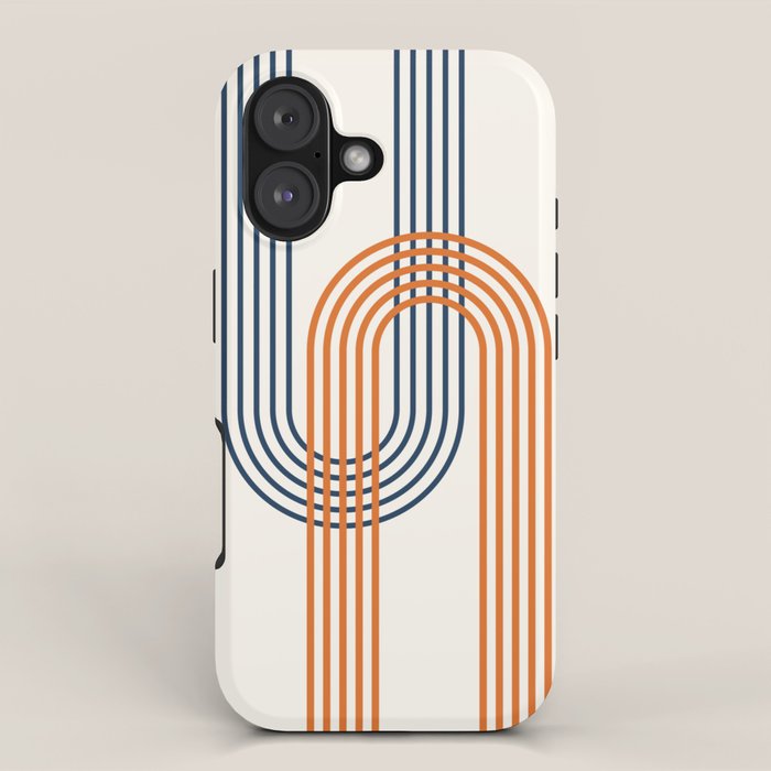 Geometric Lines Rainbow Abstract 5.1 in Navy Blue and Orange iPhone Case Gallery Image 1