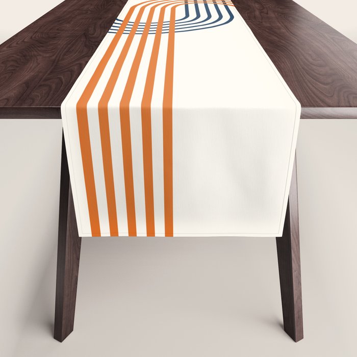 Geometric Lines Rainbow Abstract 5.1 in Navy Blue and Orange Table Runner Gallery Image 1